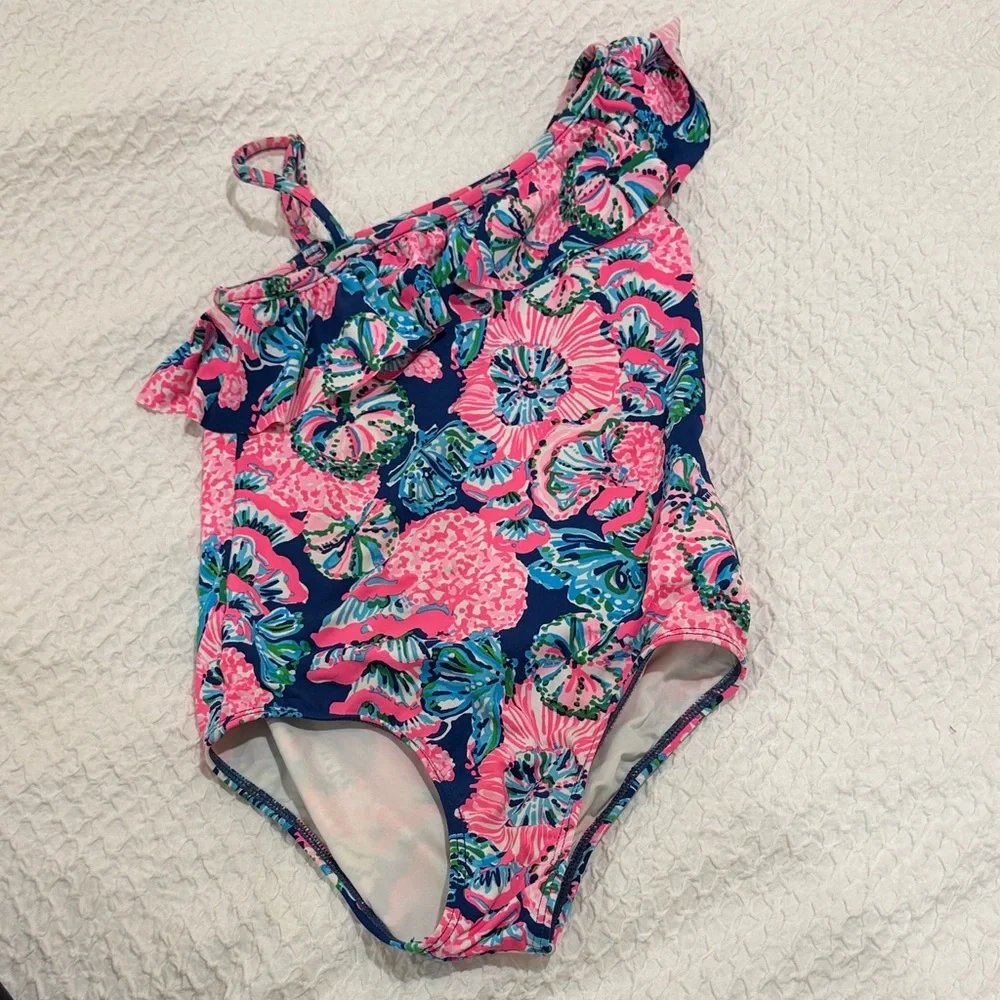 Lilly Pulitzer Pink and Blue girls size 5 One Piece Swimsuit